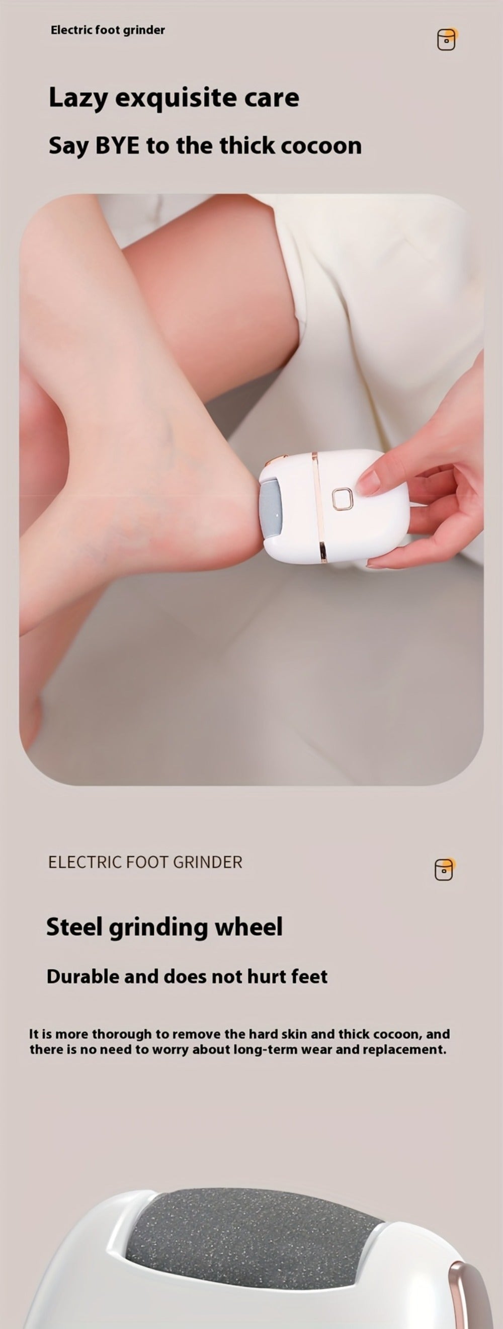 Callus Remover for Feet Electric Rechargeable Foot Grinder with 3 Grinding Heads & 2 Speed Settings – USB Portable Pedicure Tool for Cracked