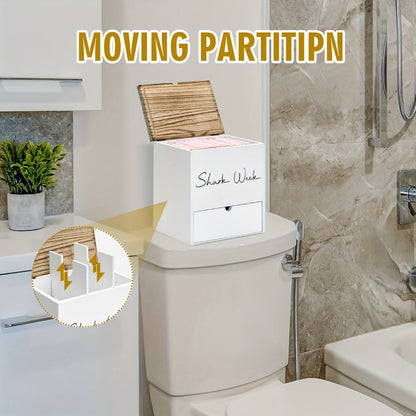 Tampon & Pad Organizer Box with Lid – Wooden Bathroom Storage Bin with Drawer, 3-Compartment Feminine Products Caddy