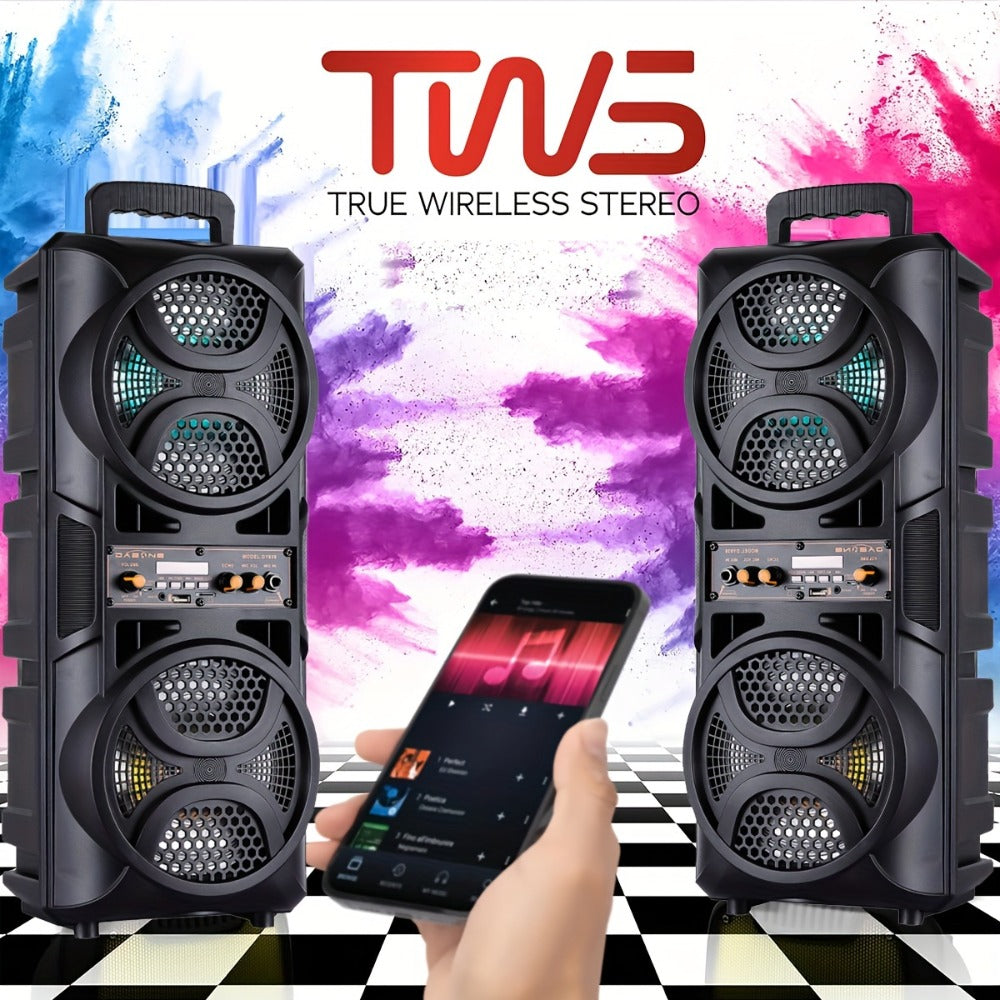Portable PA Speaker Dual 6.5-Inch RGB Karaoke System with TWS, USB, AUX, FM and Remote Control