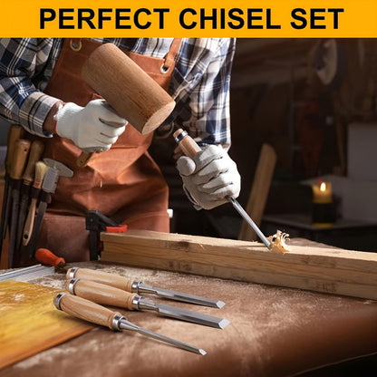 Wood Chisel Set 4pcs, CR-V Steel Woodworking Chisels 6/12/18/24mm for Entryways, Bedrooms and Living Spaces