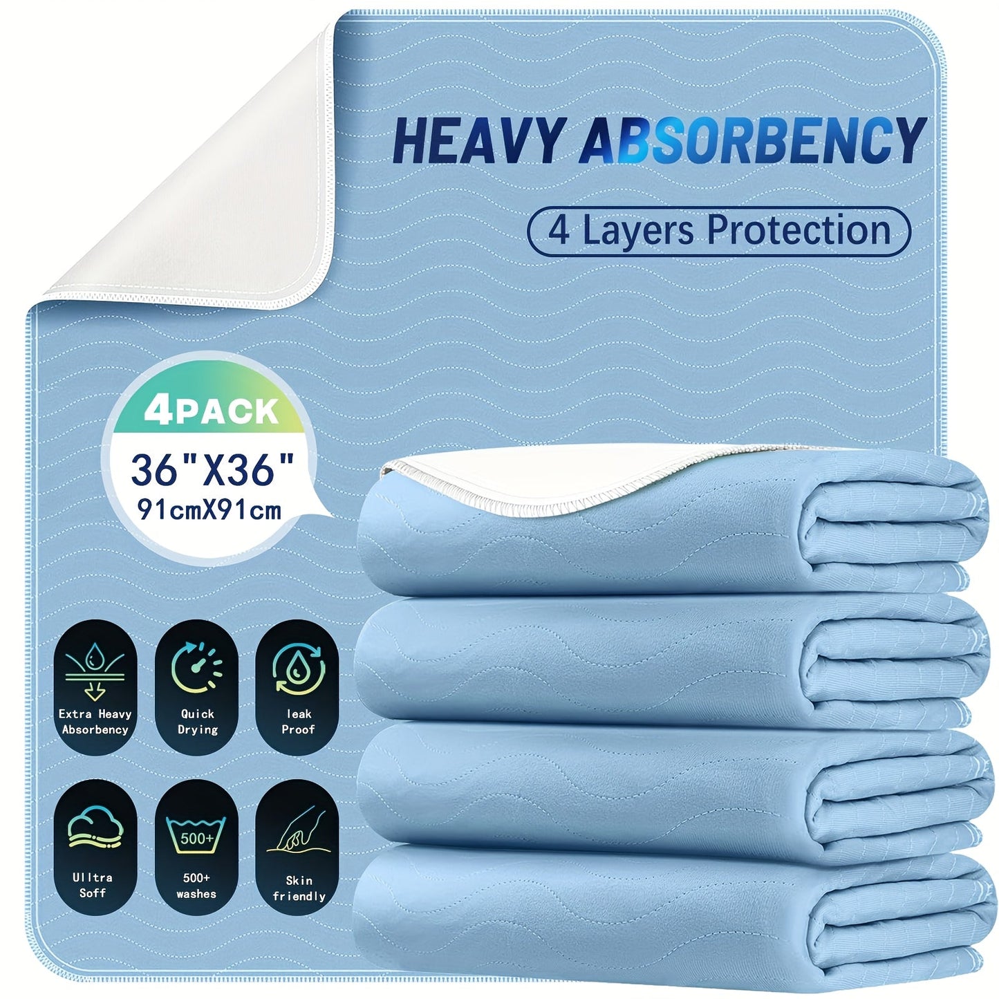 Reusable Underpads 36x36 Inch Extra Heavy Absorbency Bed Pads for Adults Kids and Elderly for Entryways, Bedrooms and Living Spaces