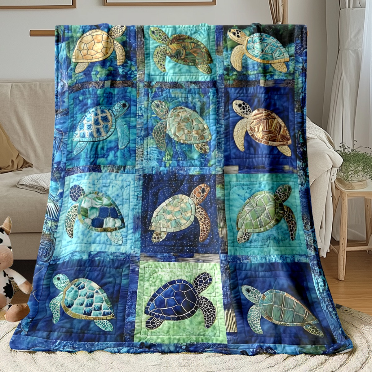 1pc Underwater Turtle Splicing Pattern Blanket- Home Furnishings Bedding Throw for Sofa Bed for Sofas, Beds and Everyday Home Comfort