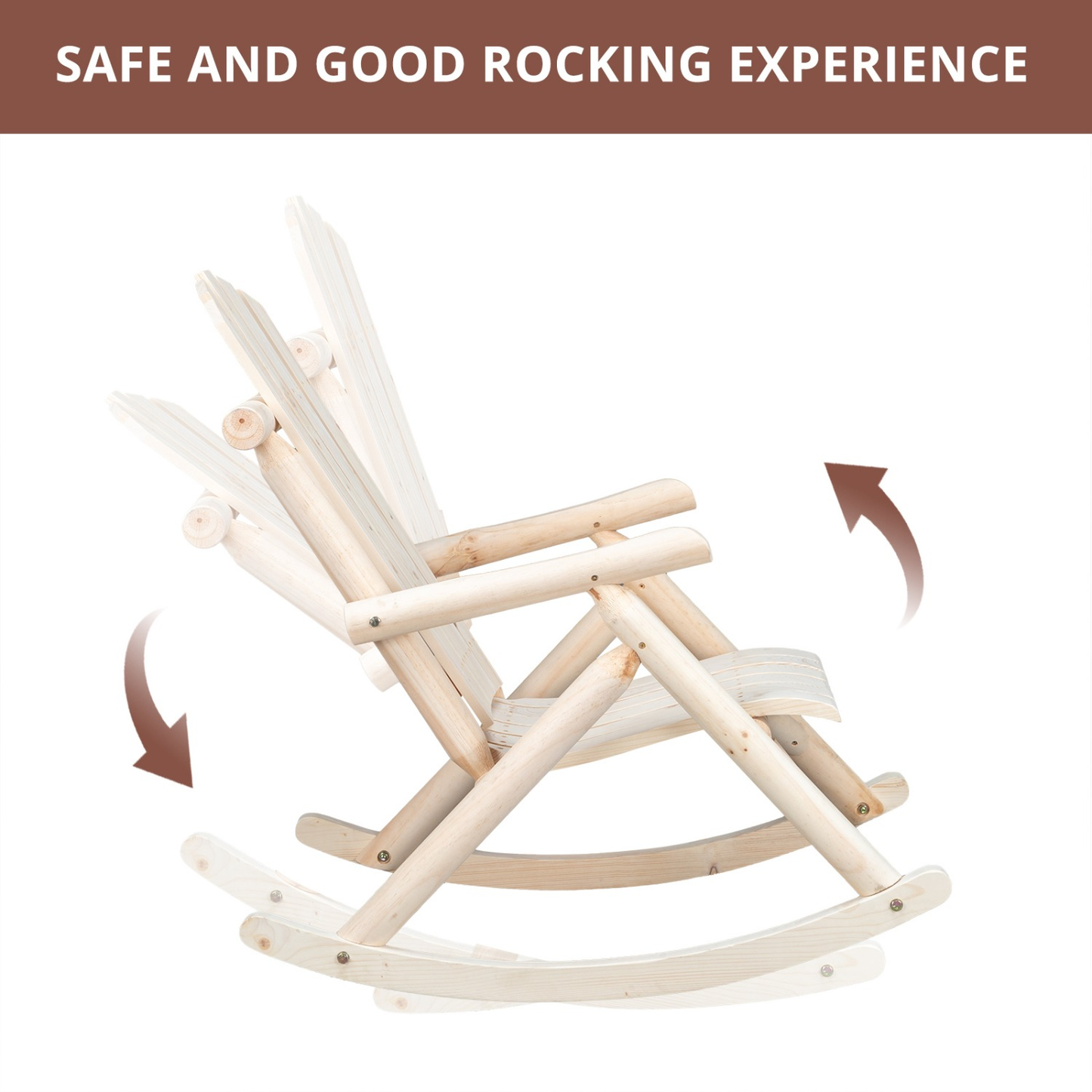 Patio Cedar Rocking Chair 26" Fan-Shaped Backrest Outdoor Rocker for Garden Poolside Patio