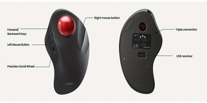 Wireless Trackball Mouse, Rechargeable Bluetooth & 2.4G, 44mm Index Finger Rollerball, 5 DPI Levels