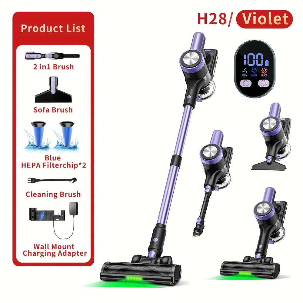 Cordless Stick Vacuum Cleaner 45KPA 8-in-1 with Anti-Tangle Brush Green Light Detection for Carpet Pet Hair Hardwood Tile Floor