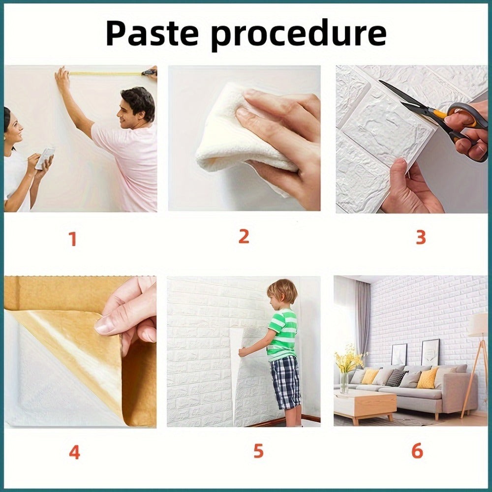 3D Foam Brick Wall Stickers 100pcs Self Adhesive Waterproof Peel and Stick Wallpaper Panels for Bedroom Living Room Bathroom Kitchen Home