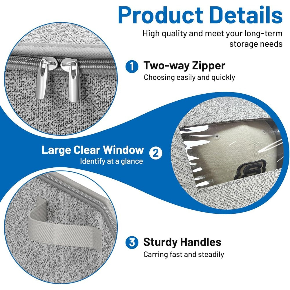 Baseball Cap Organizer for Closet, Large Hat Storage Box Holds 24 Ball Caps, Clear Window, Dustproof