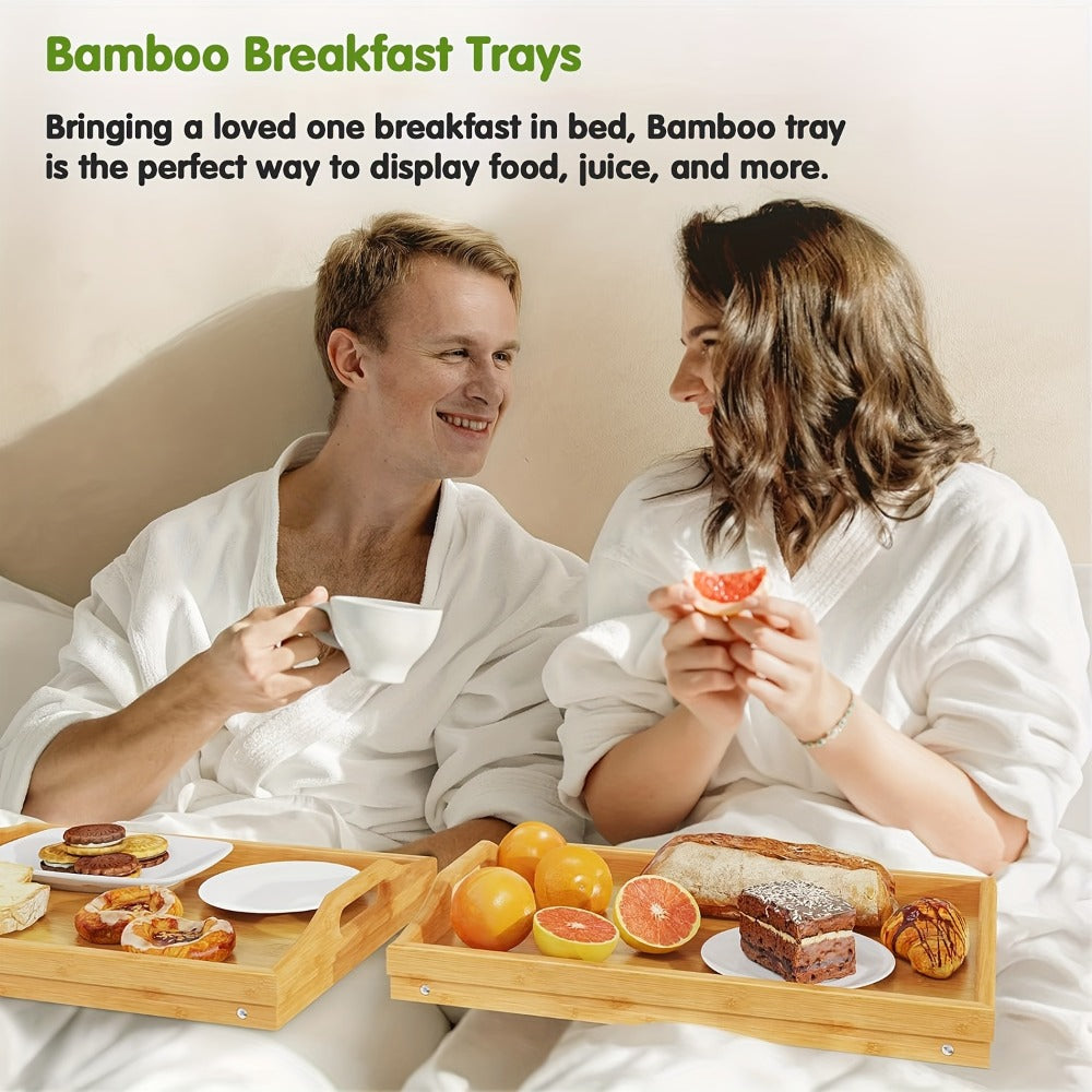 Bamboo Bed Tray Table with Foldable Legs & Handles, Breakfast Tray for Eating, Working & Snacking in Bed