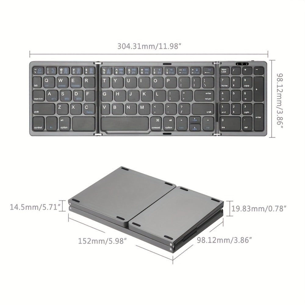 Foldable Bluetooth Keyboard with Numeric Keypad Triple Fold BT5.1 3-Device Multi-Switch USB-C for an Everyday Personal Care Routine