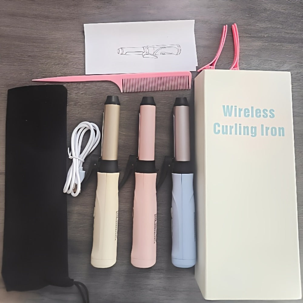 Cordless Mini Curling Iron Wireless Rechargeable Portable Hair Curler, Ceramic Barrel for Airy Bangs