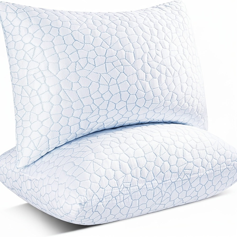 Memory Foam Bed Pillows King Size 2 Pack Hotel Quality Cooling Down Alternative Non-Collapsing Pillow Set Polyester Viscose Cover