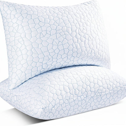 Memory Foam Bed Pillows King Size 2 Pack Hotel Quality Cooling Down Alternative Non-Collapsing Pillow Set Polyester Viscose Cover