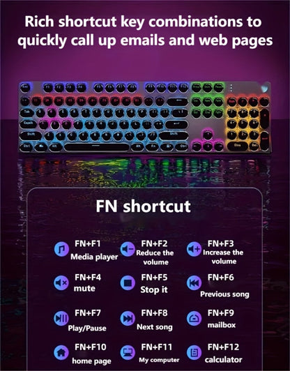 Steampunk Typewriter Mechanical Keyboard with Blue Switches – Retro Old-Fashioned USB Wired Gaming & Office Keyboard for Desktop Laptop PC