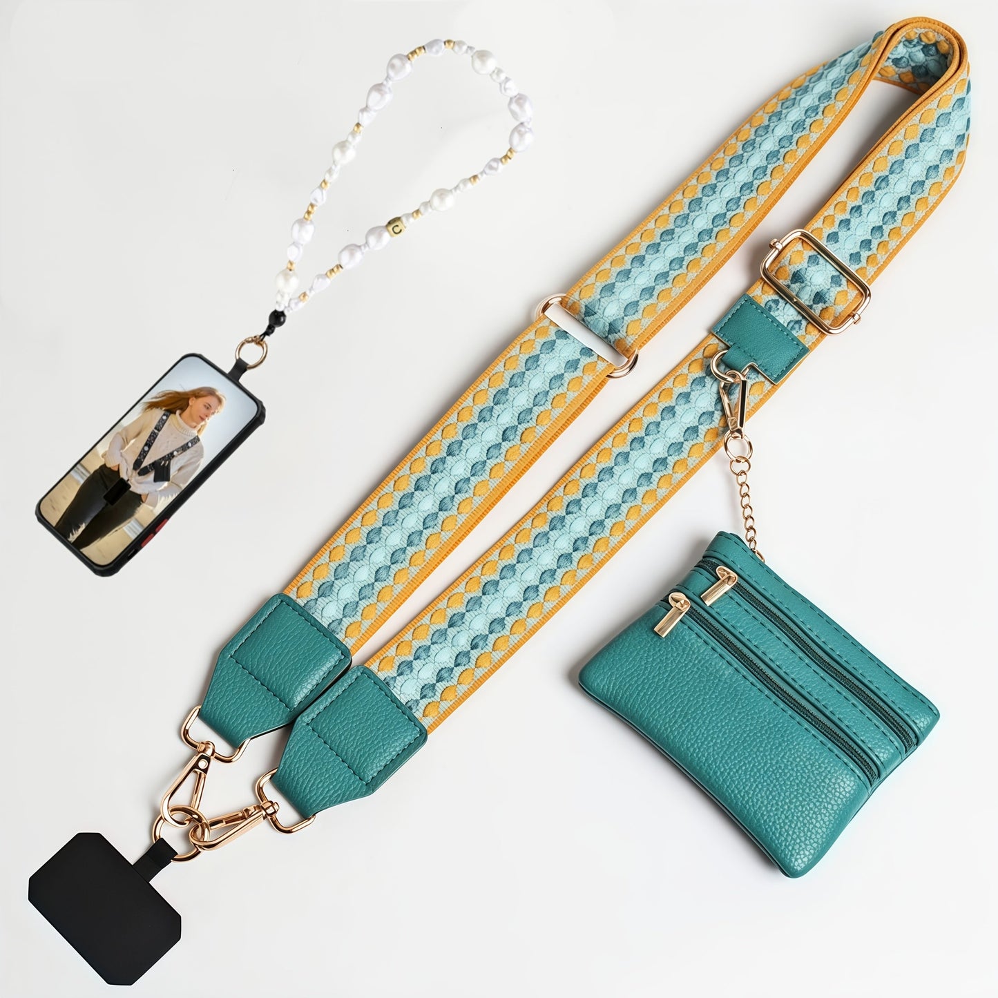 Crossbody Phone Strap Wallet Pouch with Beaded Charm Detachable Wrist with the Listed Color, Size or Set Options for Everyday Carry