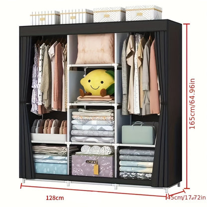 Portable Wardrobe Closet with Steel Frame & Non-Woven Shelves, Dustproof Clothes Storage Organizer