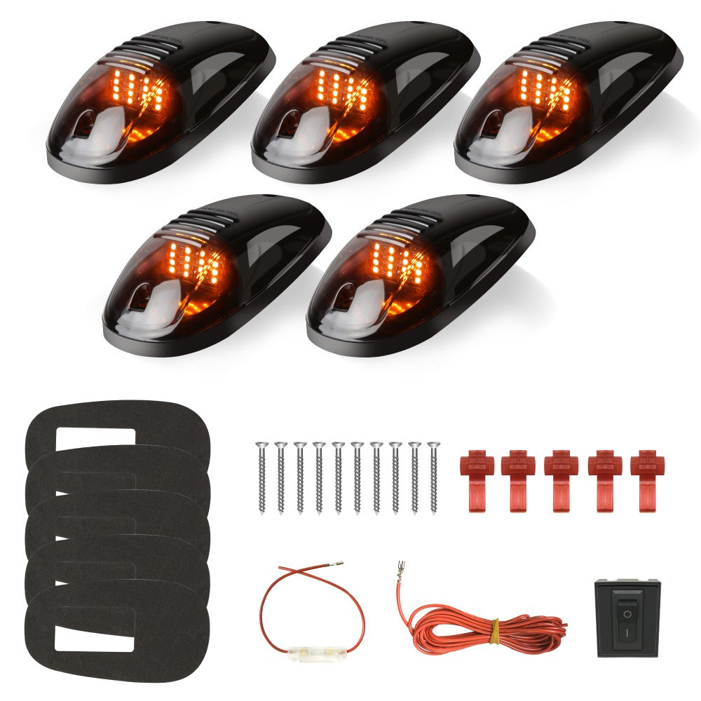 5pcs LED Cab Roof Marker Lights 16/24 LED 12V Super Bright UV-Resistant ABS Lens with Wiring Harness Kit for 2003-2018 Pickup Trucks 1500
