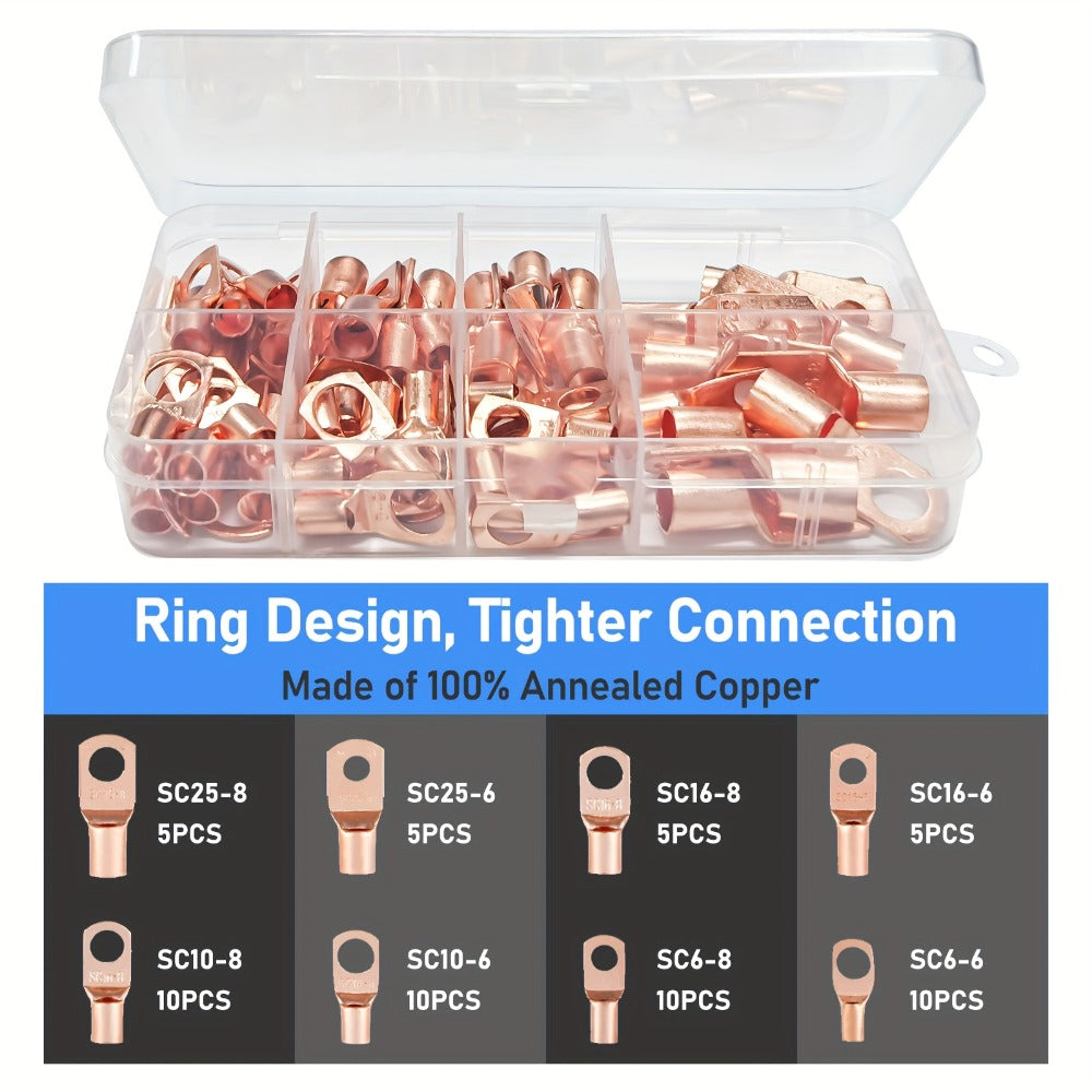 Battery Cable Lug Crimping Tool Set AWG 8-1/0 Ratchet Crimper with Copper Wire Lugs, Heat Shrink Tubing