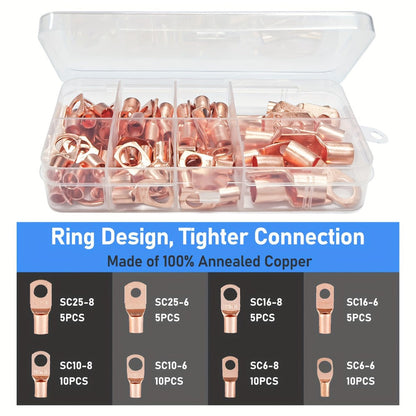 Battery Cable Lug Crimping Tool Set AWG 8-1/0 Ratchet Crimper with Copper Wire Lugs, Heat Shrink Tubing