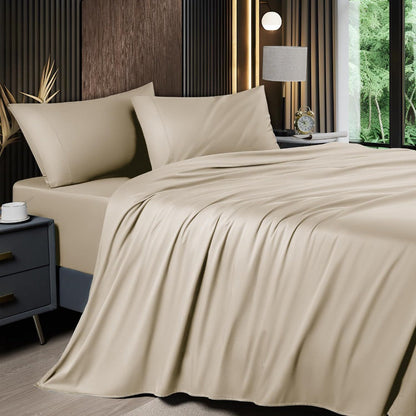 Bed Sheet Set 4-Piece 2200TC Bamboo Blend with Four Bed Sizes and Eleven Solid Color Options