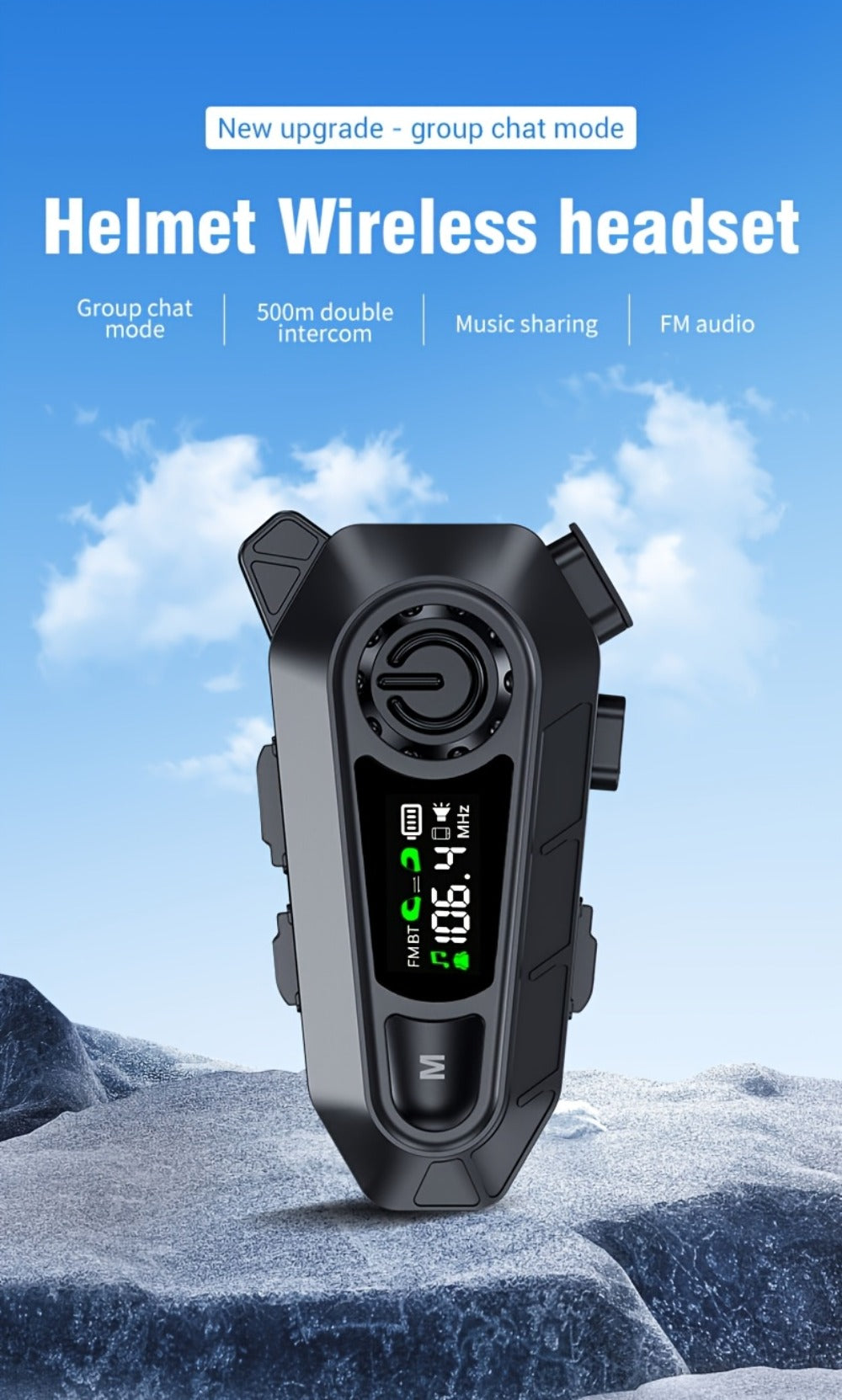 Motorcycle Helmet Bluetooth Intercom Headset 500M Range Bluetooth 5.3 LED Display Noise Cancelling Voice Control FM Radio Music Sharing