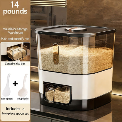 Airtight Rice Container with Measuring Cup, Large Moisture-Proof Rice Dispenser for Rice, Grains