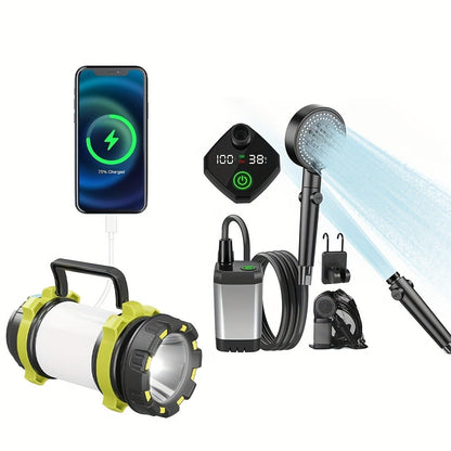 Portable Camping Shower – 6000mAh Battery, 120-Min Runtime, 6 Spray Modes, Smart Display, for Camping, Car Washing, Pet Cleaning