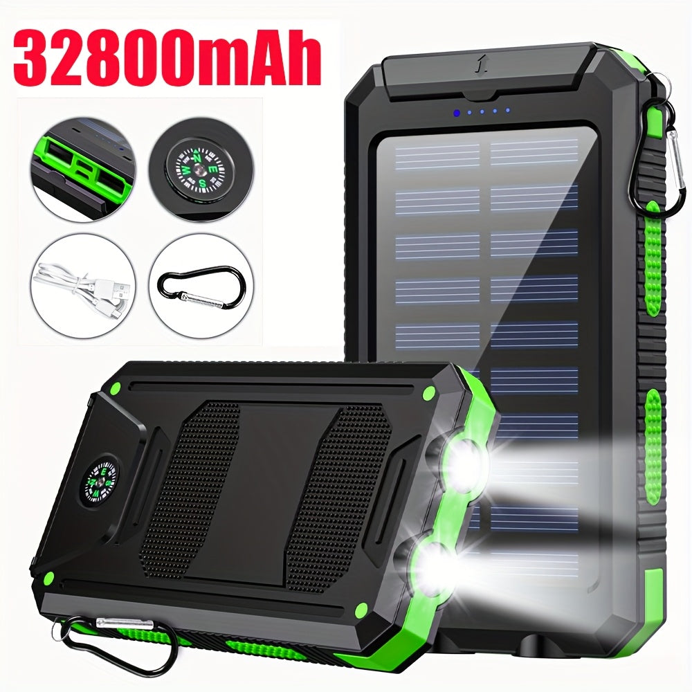 Solar Power Bank, 32800mAh or 38800mAh Wireless Charger with Up to Six Outputs, Dual Lights and Cable Options