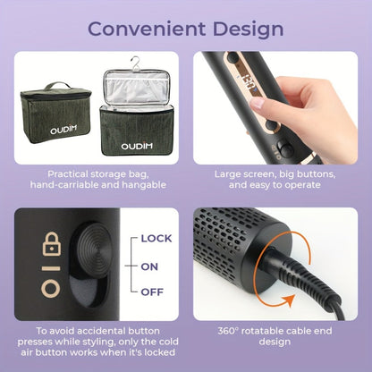 OUDIM 6-in-1 Hot Air Brush Hair Styling Tool with 110, 000 RPM Motor, Foldable Handle and Storage Bag