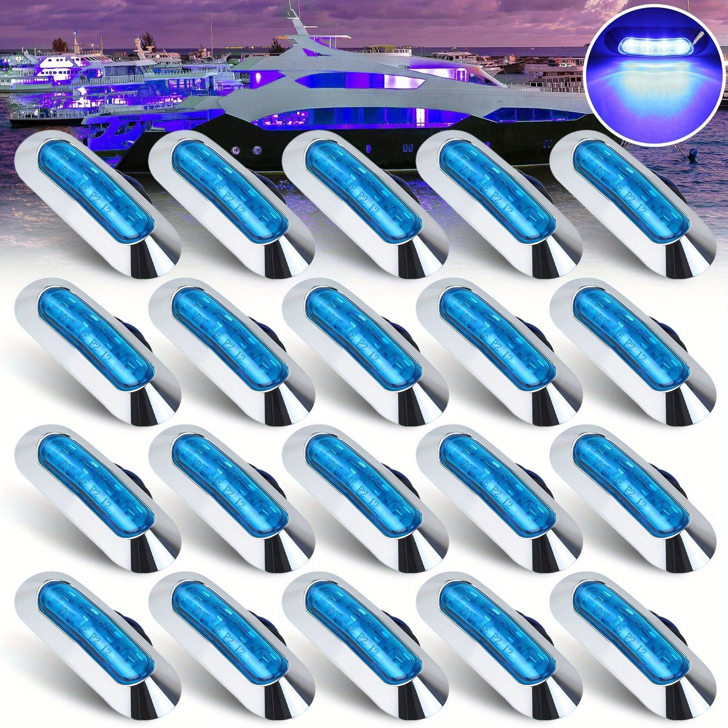 Marine LED Navigation Lights Set of 20 – Stern Circular Deck & Onboard Boat Lights for Yachts & Boats | Low Frequency, No Battery Required