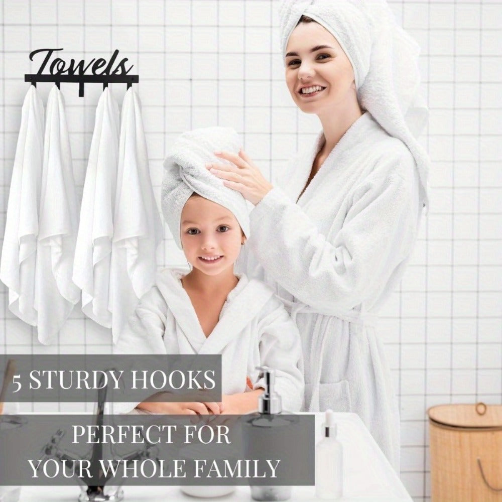 Wall Mount Towel Rack with 5 Hooks Farmhouse Bathroom Organizer Space Saving Towel Holder for Bathroom Kitchen Entryway Easy Install