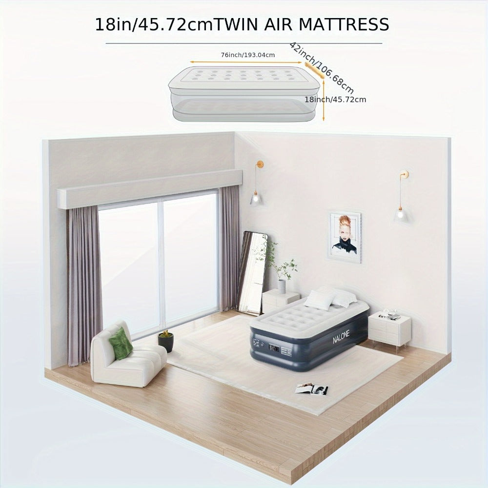 Air Mattress with Built-In Pump, 18'' Self-Inflating Portable Air Bed for Home, Camping & Travel