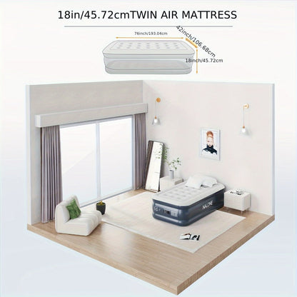 Air Mattress with Built-In Pump, 18'' Self-Inflating Portable Air Bed for Home, Camping & Travel