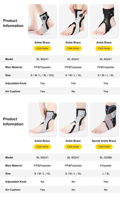 Adjustable Dial Foot Drop Ankle Brace with Air Cushion, Left or Right Foot in Sizes S–XXL Pictured