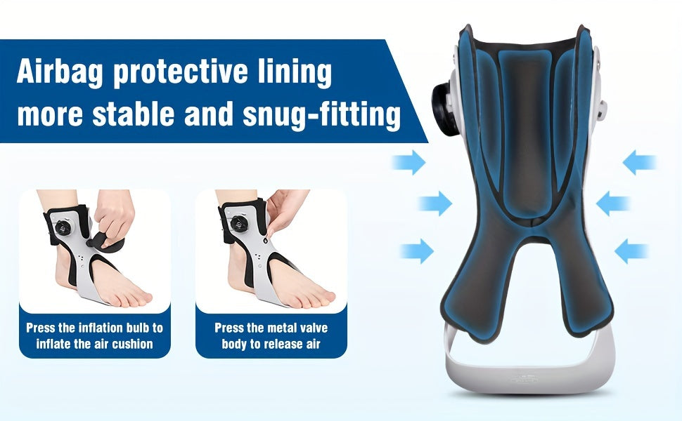 Adjustable Dial Foot Drop Ankle Brace with Air Cushion, Left or Right Foot in Sizes S–XXL Pictured