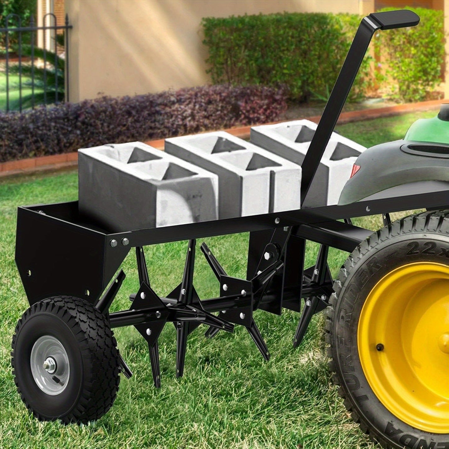 Tow-Behind Plug Aerator 48 Inch - Steel Lawn Aerator with 32 Hollow Tines, Weight Tray & 10-Inch Pneumatic Tires