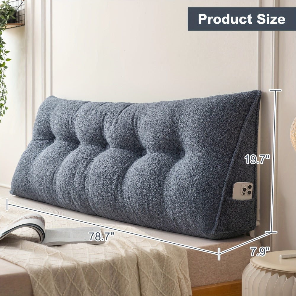 Bed Wedge Pillow Headboard Pillow with Side Pockets Removable Cover Teddy Velvet Reading Pillow Twin Queen King