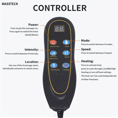 Massage Seat Cushion with Heat 9 Vibration Motors Triple Heating Pad Lumbar Traction Full Body Massager for Home or Salon Spa Use