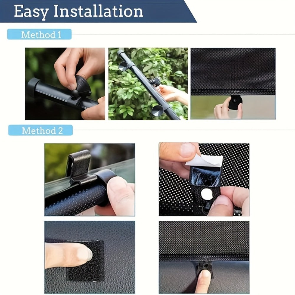 Car Window Curtains 2pcs Retractable PVC Side Window Shades One-Click Storage UV Block Anti-Glare Heat Shield Easy Install Suction Cup Hook