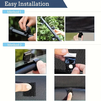 Car Window Curtains 2pcs Retractable PVC Side Window Shades One-Click Storage UV Block Anti-Glare Heat Shield Easy Install Suction Cup Hook