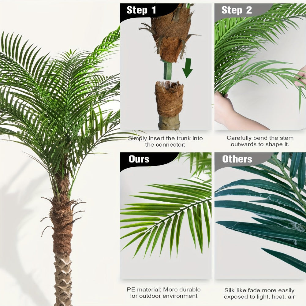 Large Artificial Palm Tree 7ft 8ft 9ft, UV Resistant Faux Tropical Palm Tree with Realistic Leaves for Outdoor Patio Garden Yard