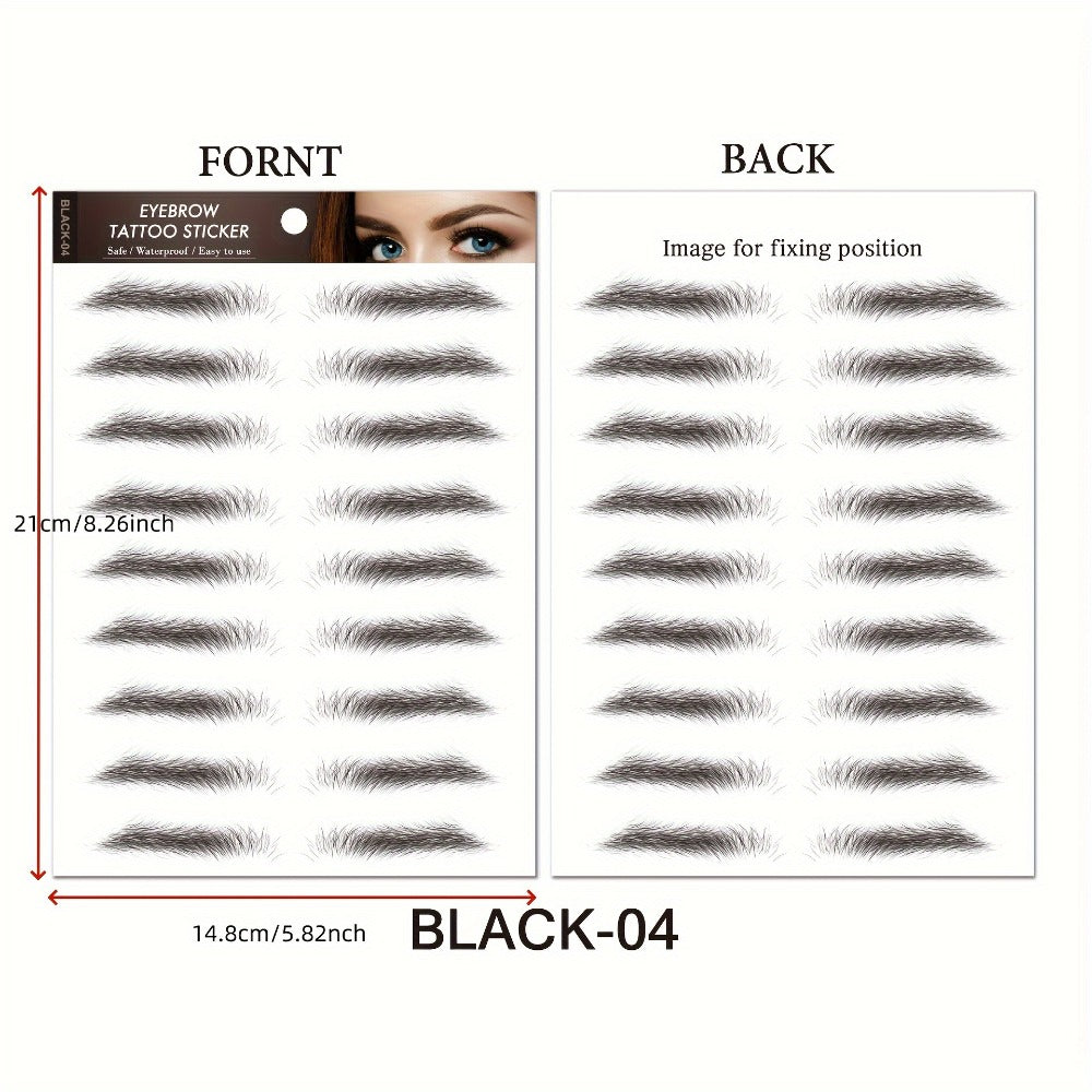 6D Eyebrow Tattoo Stickers Waterproof 8 Pcs for Women Girls, for Temporary Body Art, Festivals and Costumes