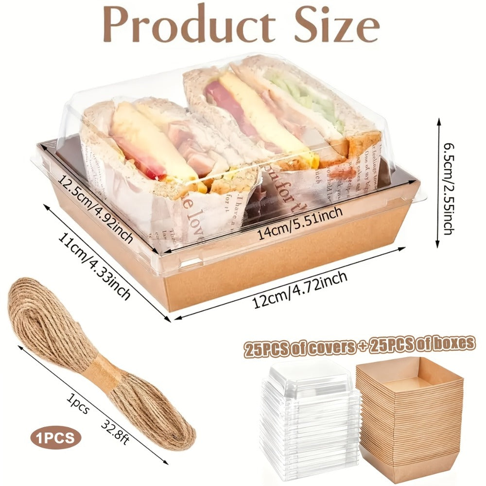 Kraft Paper Food Boxes with Clear Lid 50pcs Brown Bakery Box with String for Dessert Sandwich for Entryways, Bedrooms and Living Spaces