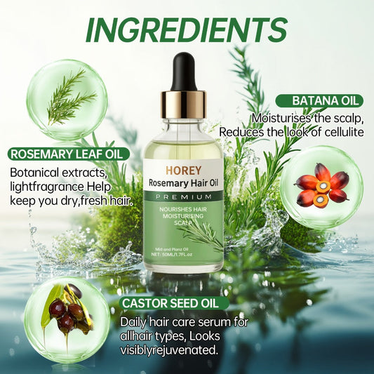 Rosemary Hair and Scalp Oil in One- or Two-Bottle 50ml Options with Batana and Castor Seed Oil Labels