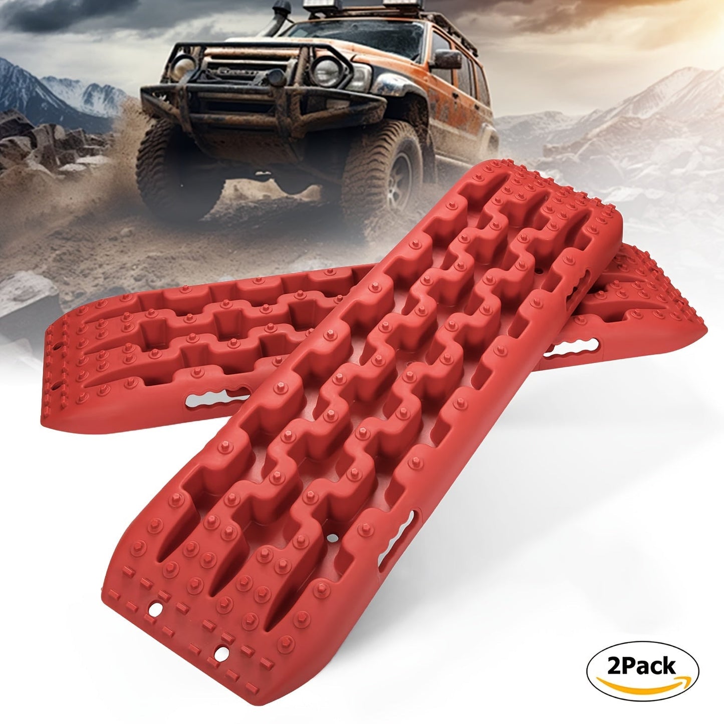 Off-Road Traction Boards Recovery Tracks 2-Pack – 10-Ton Capacity, 40”×11.8” PP Traction Mats for Sand, Mud & Snow