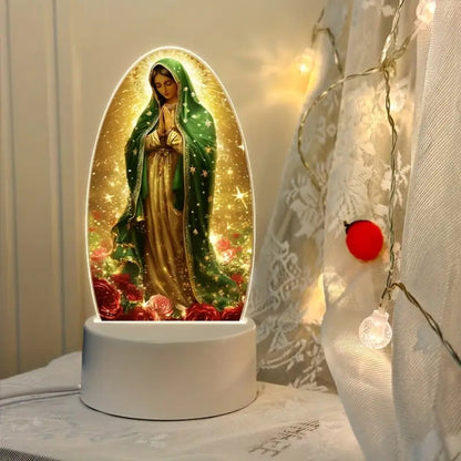 Guadalupe Prayer Light with White LED & Switch Control - Virgin Mary Night Light for Entryways, Bedrooms and Living Spaces