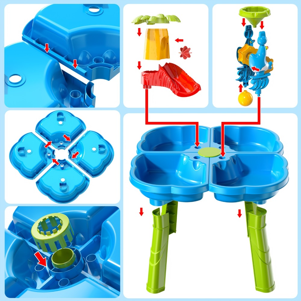 4-in-1 Sand & Water Table for Toddlers & Kids, Outdoor Sensory Play Sandbox Activity Table with Beach Toys
