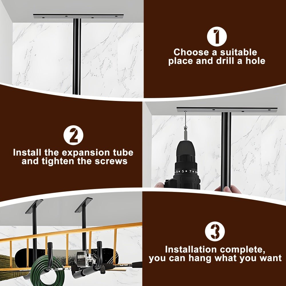 Ceiling Garage Storage Hook Rack, Overhead Ladder Hanger with Anti-Slip Foam, Space-Saving Ceiling Mount for Ladders
