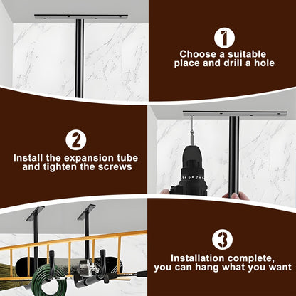 Ceiling Garage Storage Hook Rack, Overhead Ladder Hanger with Anti-Slip Foam, Space-Saving Ceiling Mount for Ladders