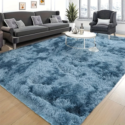 Area Rug Fluffy Faux-Fur Shag in Solid, Tie-Dye and Ombre Colors with Six available Room Sizes
