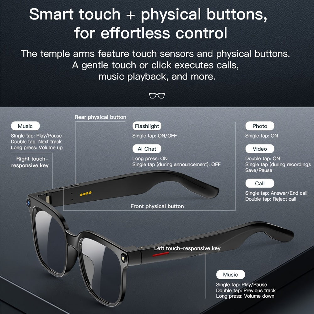 Smart Glasses 8MP Wide-Angle Camera Eyewear with 4K Recording, 4GB Storage and 163-Language Translation